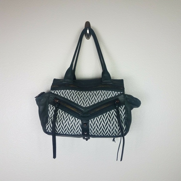 Botkier Trigger Leather Studded Chevron Handbag Black White - Picture 2 of 6